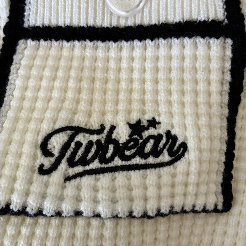 Teenie Winner White Knit Cardigan with Black Trim - Size S